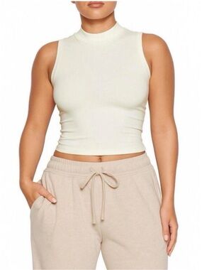 SKIMS Cotton Rib Mock Neck Tank, Bone - Worn twice!